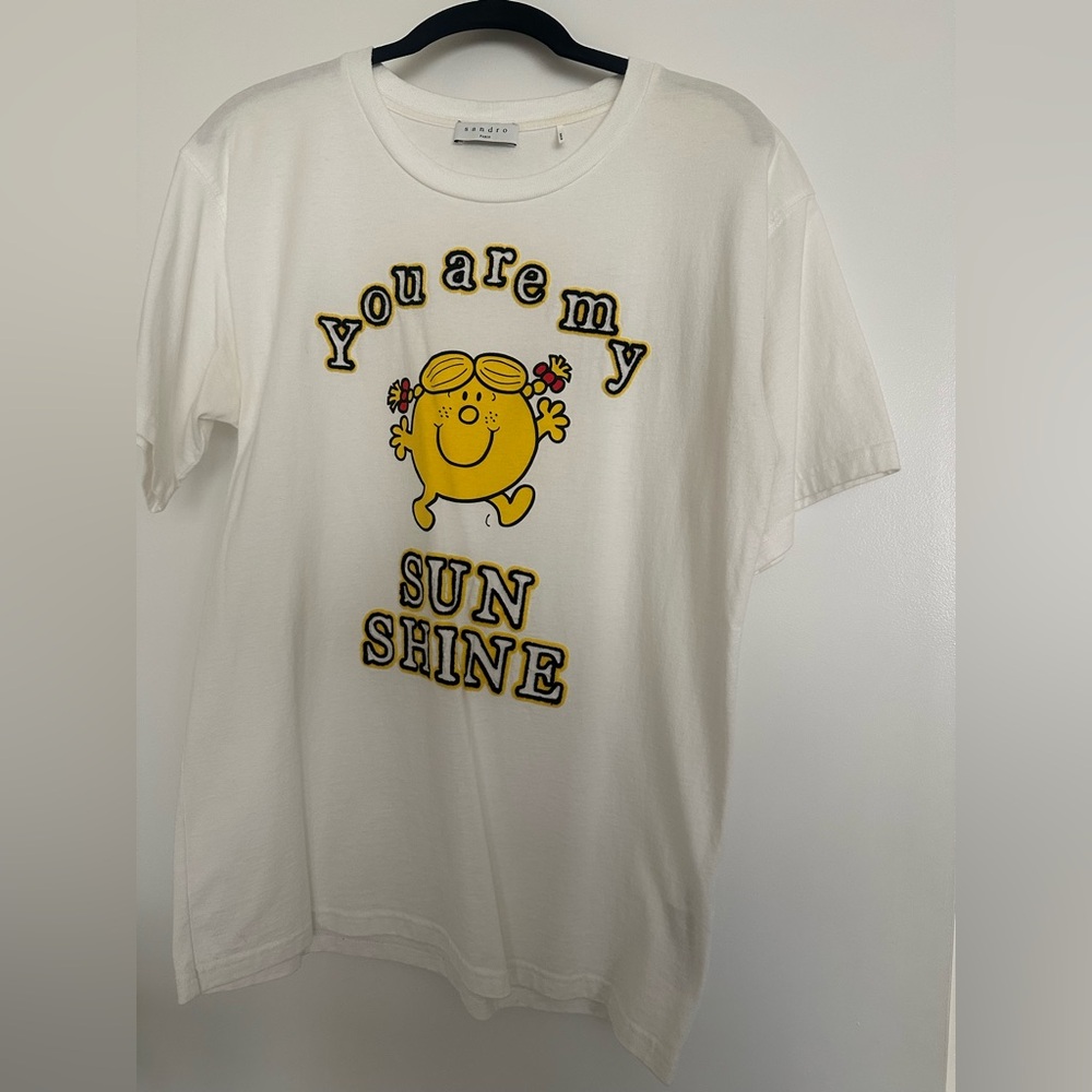 Sandro White Women’s 'You Are My Sunshine' Graphic Tee with Yellow Sun
